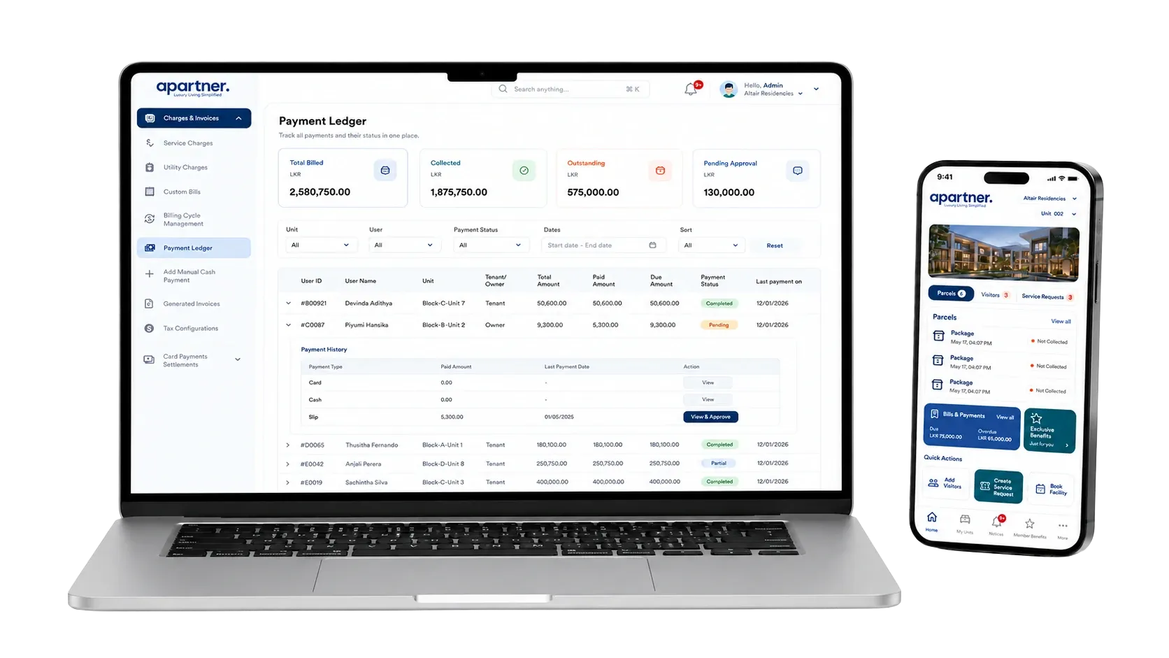 Apartment management platform dashboard