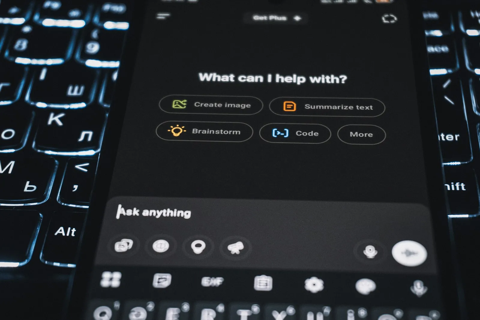 Smartphone screen showing an AI assistant interface