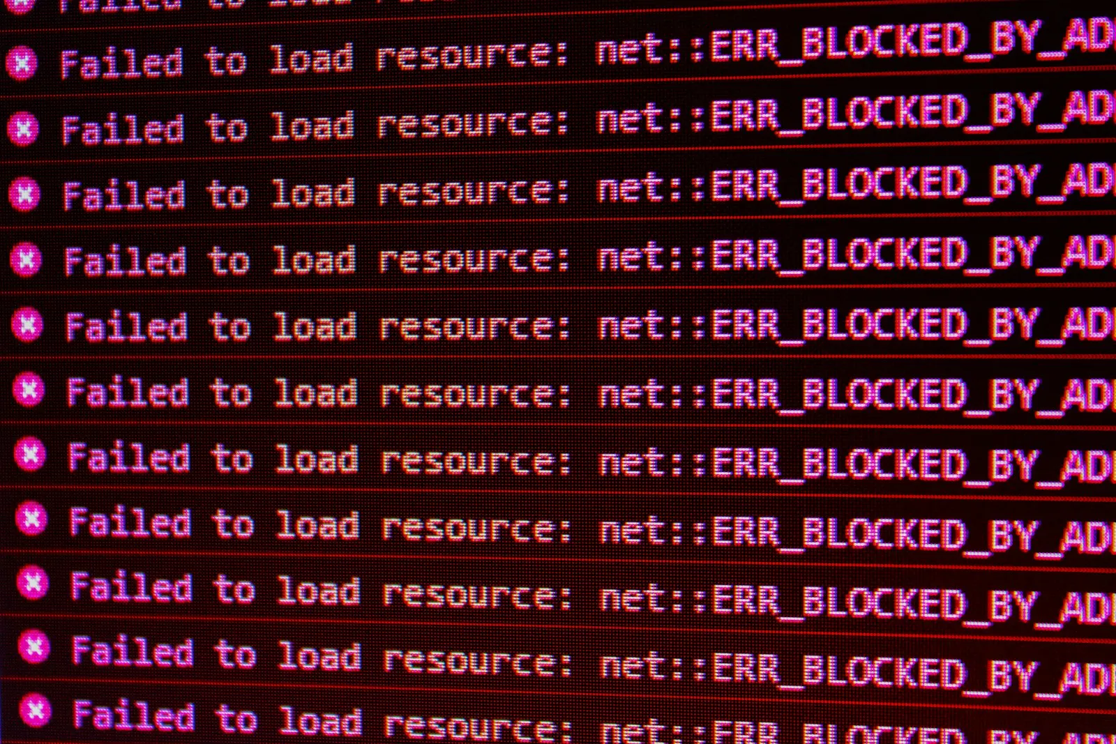 Red error messages displayed on a black computer screen